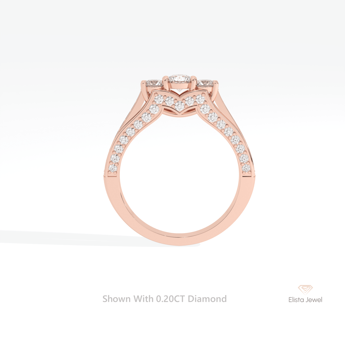 Round Cut Three Stone Accent Engagement Lab Grown Diamond Ring - Alternative View
