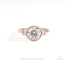 Round Cut Three Stone Bezel Lab Grown Diamond Ring in 18K Rose Gold - Ring on Hand View