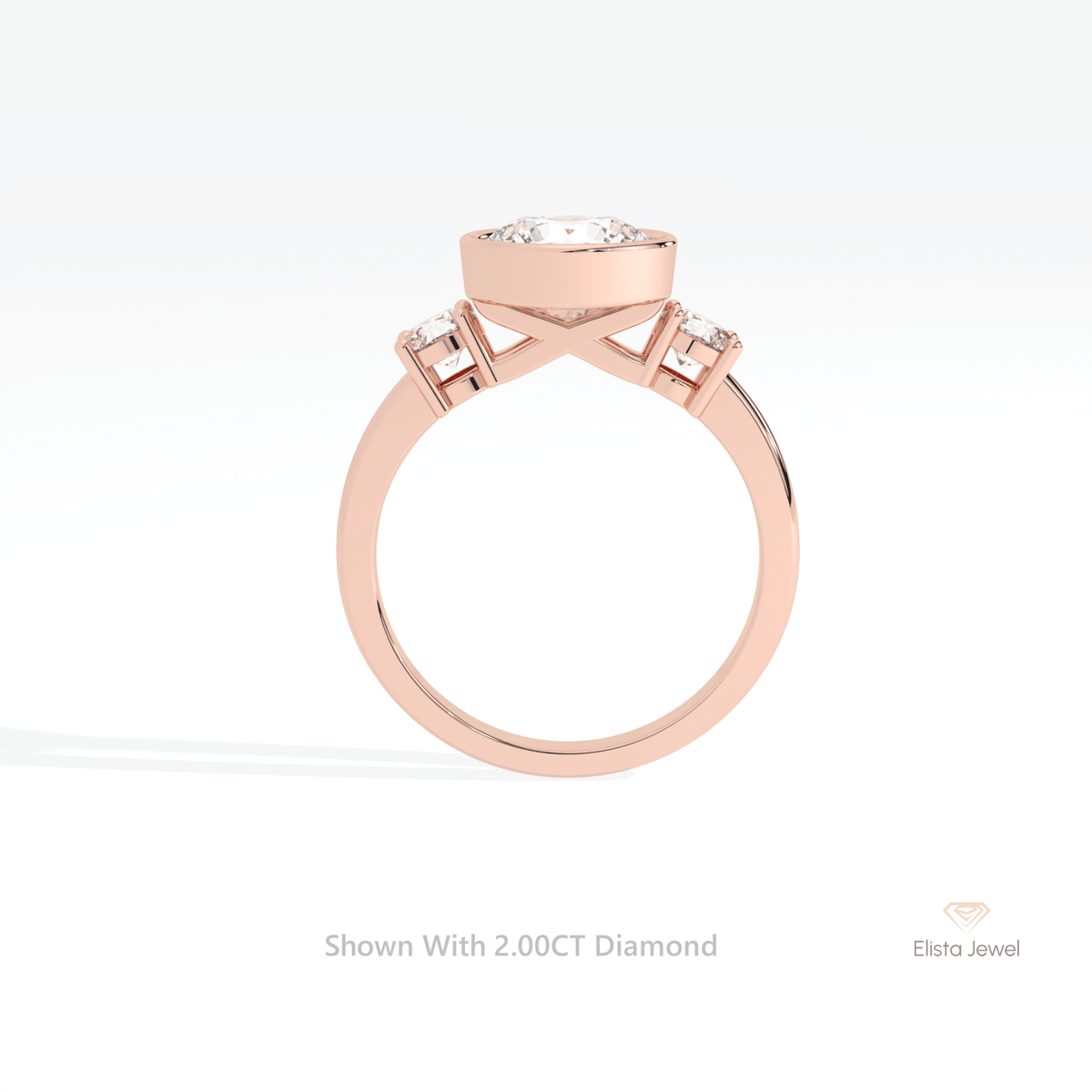 Round Cut Three Stone Bezel Lab Grown Diamond Ring - Alternative View