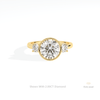 Round Cut Three Stone Bezel Lab Grown Diamond Ring in 14K Yellow Gold - Detail View