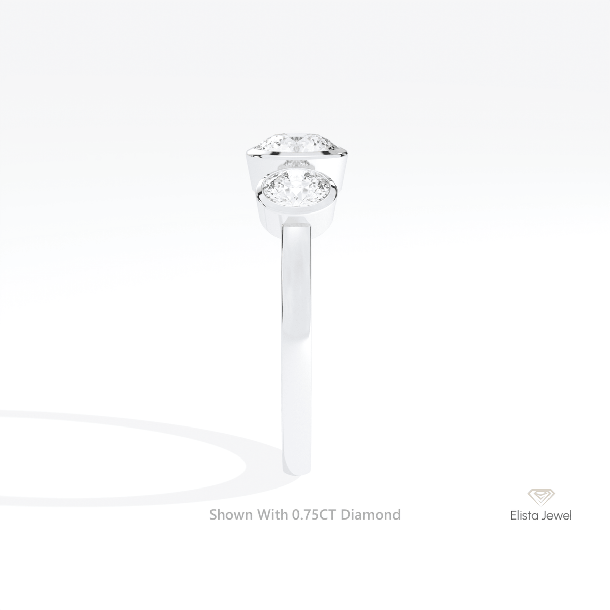Round Cut Three Stone Engagement Lab Grown Diamond Ring in 14K White Gold - Top View