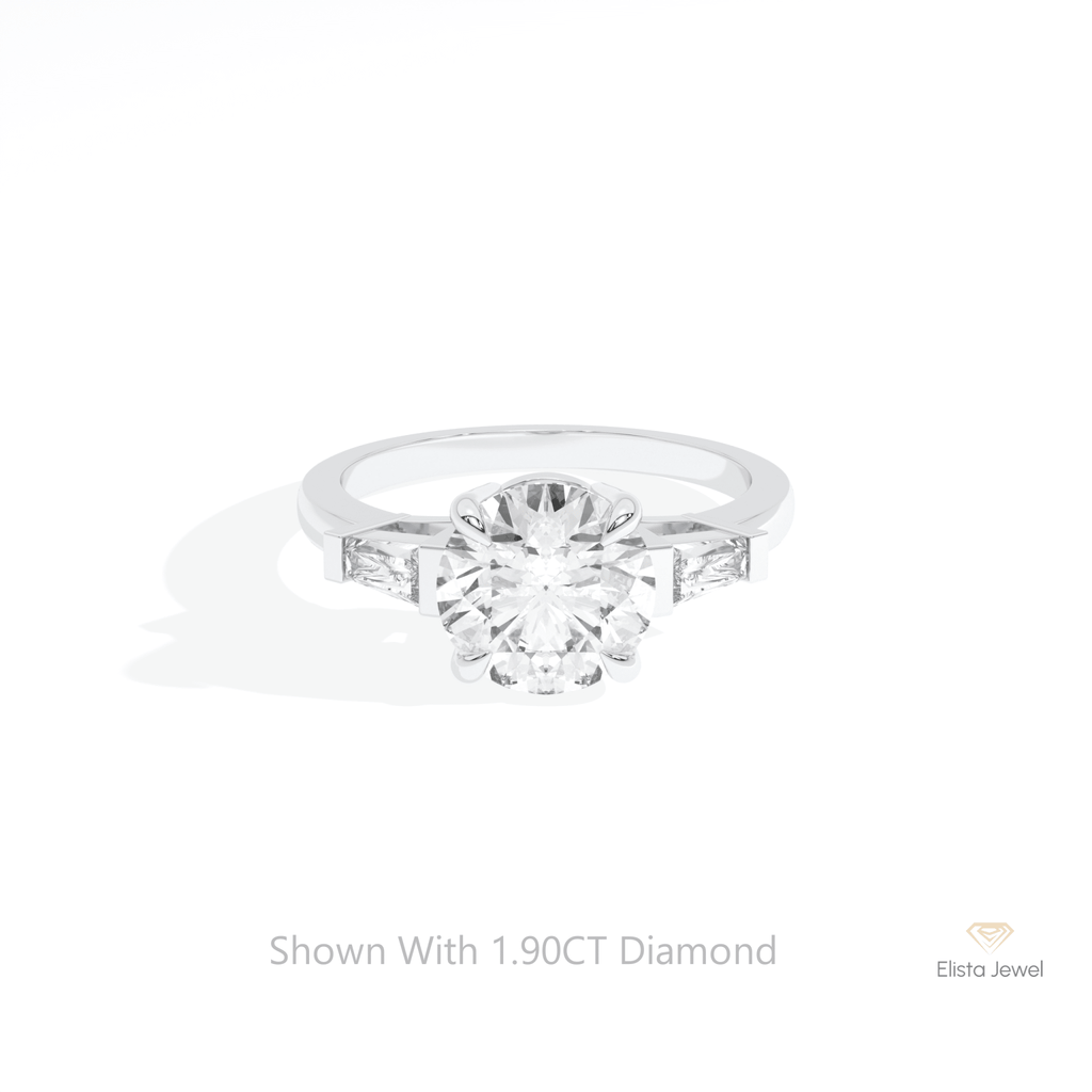 Round Cut Three Stone Engagement Lab Grown Diamond Ring in 10K White Gold - Front View