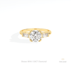 Round Cut Three Stone Engagement Lab Grown Diamond Ring in 14K Yellow Gold - Detail View