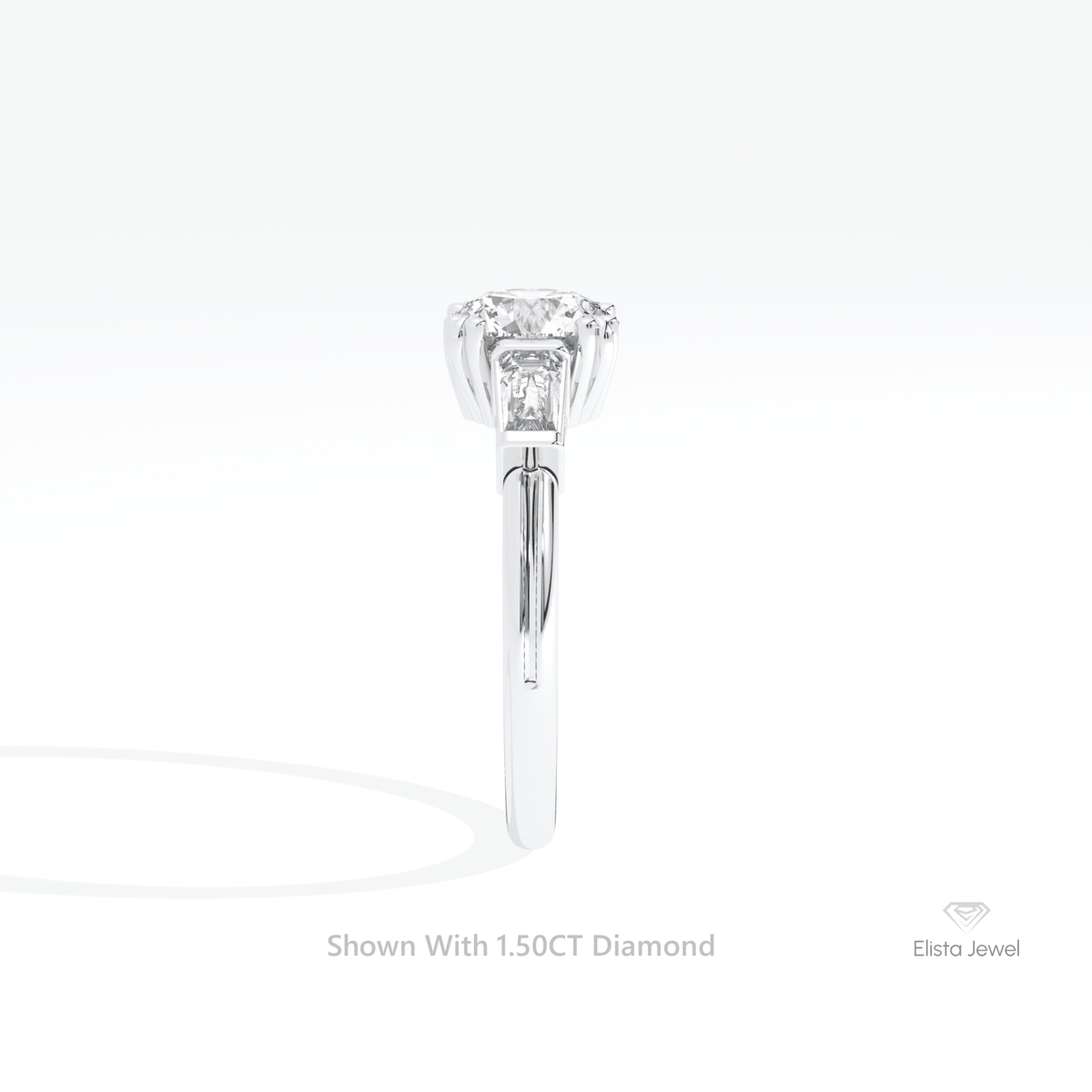 Round Cut Three Stone Engagement Lab Grown Diamond Ring in 14K White Gold - Top View