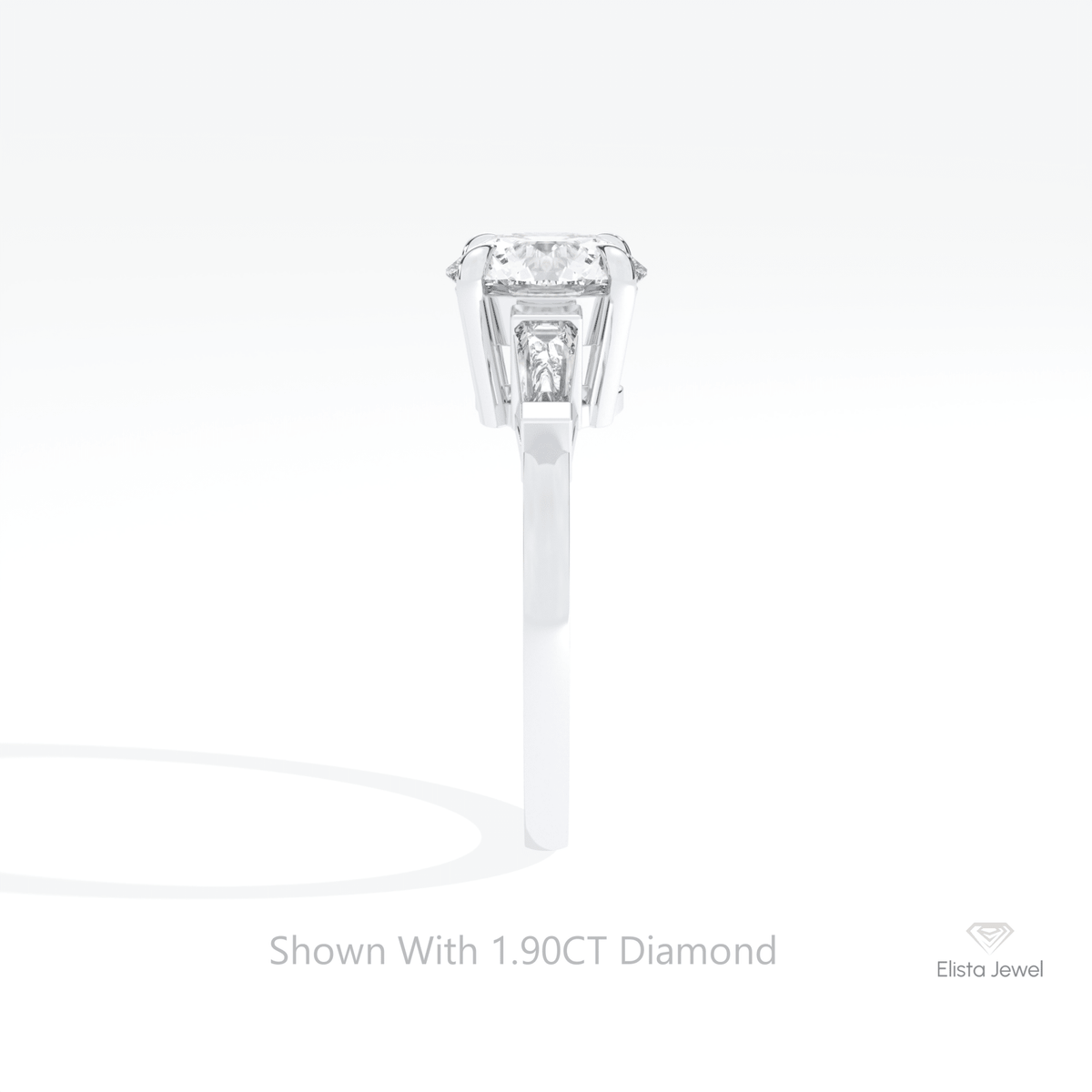 Round Cut Three Stone Engagement Lab Grown Diamond Ring in 14K White Gold - Top View