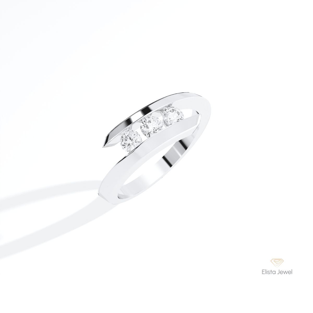 Round Cut Three Stone Engagement Lab Grown Diamond Ring in 10K Yellow Gold - Side View