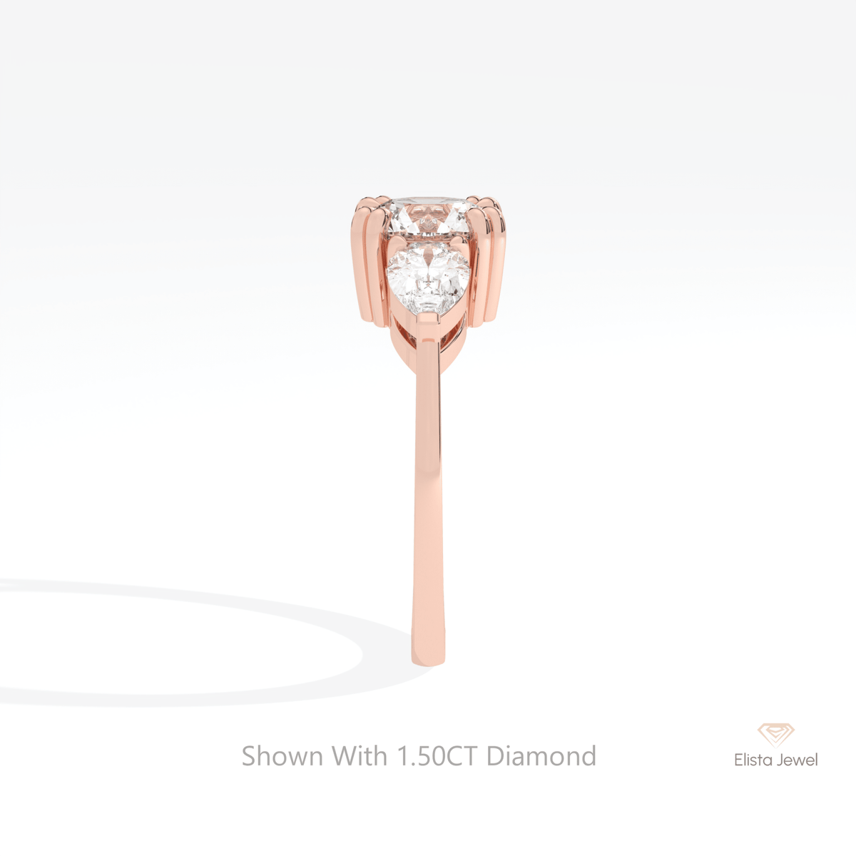 Round Cut Three Stone Engagement Lab Grown Diamond Ring in 14K White Gold - Top View