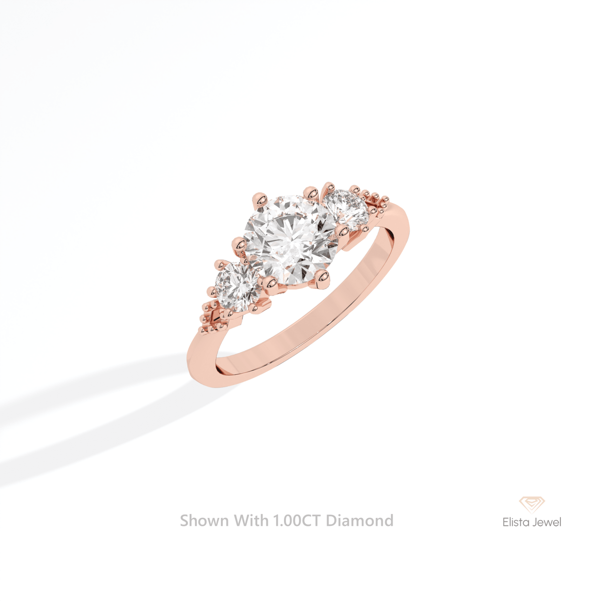 Round Cut Three Stone Engagement Lab Grown Diamond Ring in Platinum - Lifestyle View