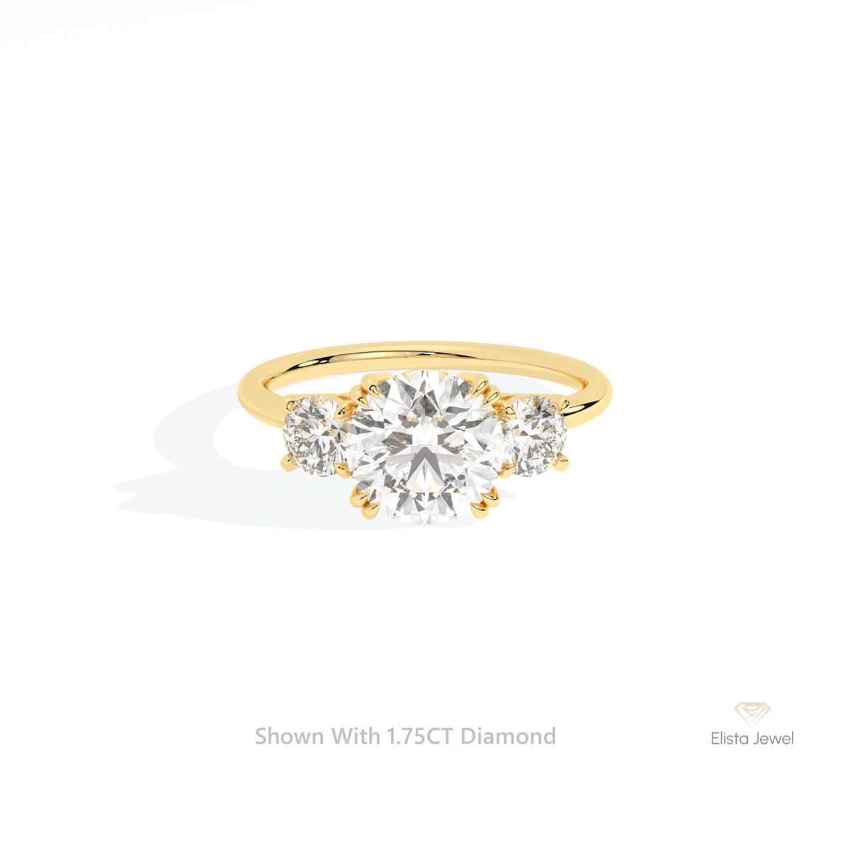 Round Cut Three Stone Engagement Lab Grown Diamond Ring in 10K White Gold - Front View