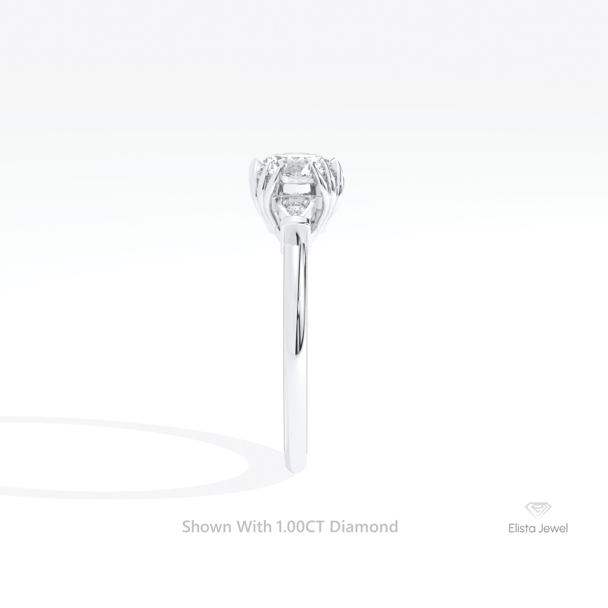 Round Cut Three Stone Engagement Lab Grown Diamond Ring in 18K Yellow Gold - Perspective View