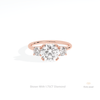 Round Cut Three Stone Engagement Lab Grown Diamond Ring in 18K Rose Gold - Ring on Hand View