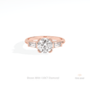 Round Cut Three Stone Engagement Lab Grown Diamond Ring in 18K Rose Gold - Ring on Hand View