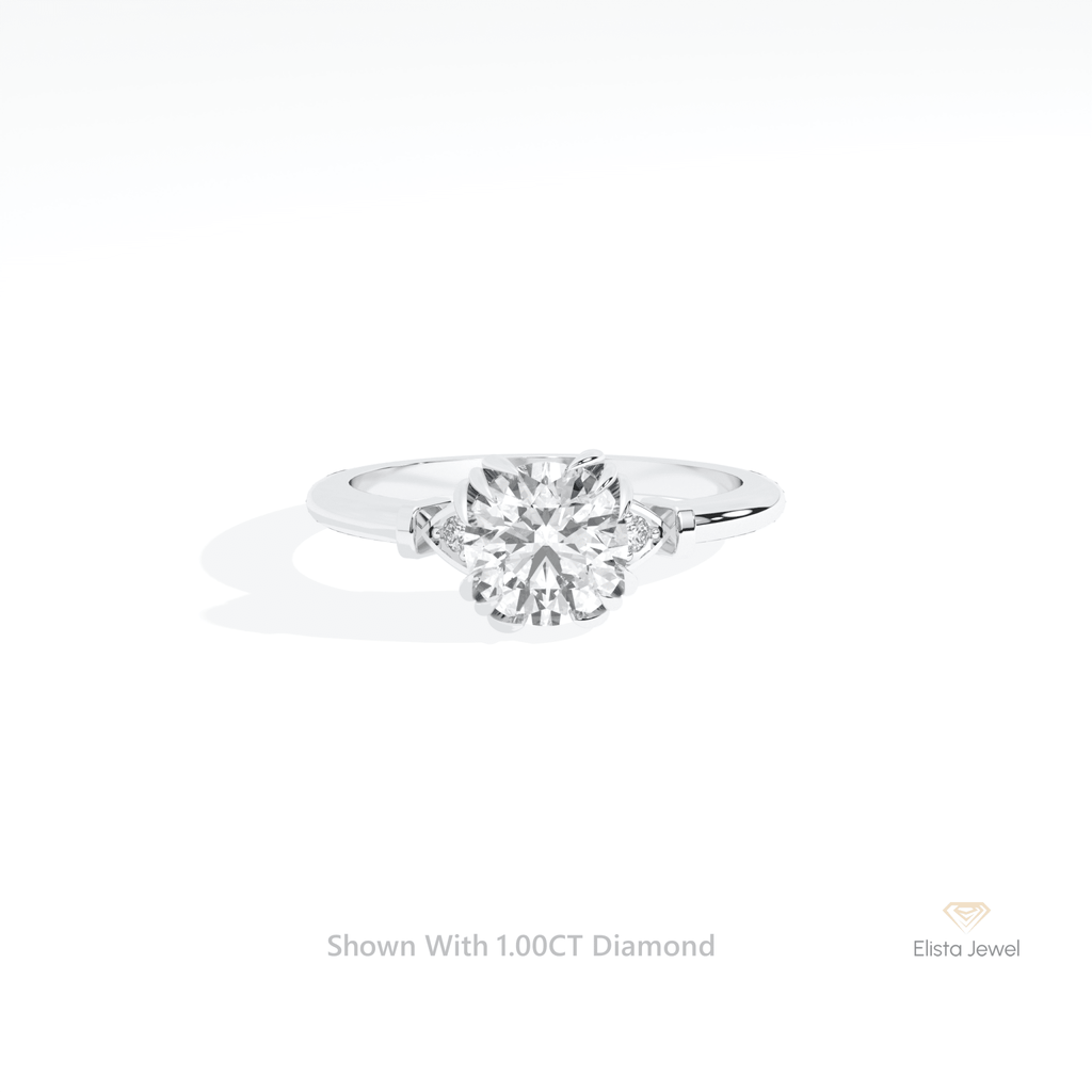 Round Cut Three Stone Engagement Lab Grown Diamond Ring in 14K Yellow Gold - Detail View