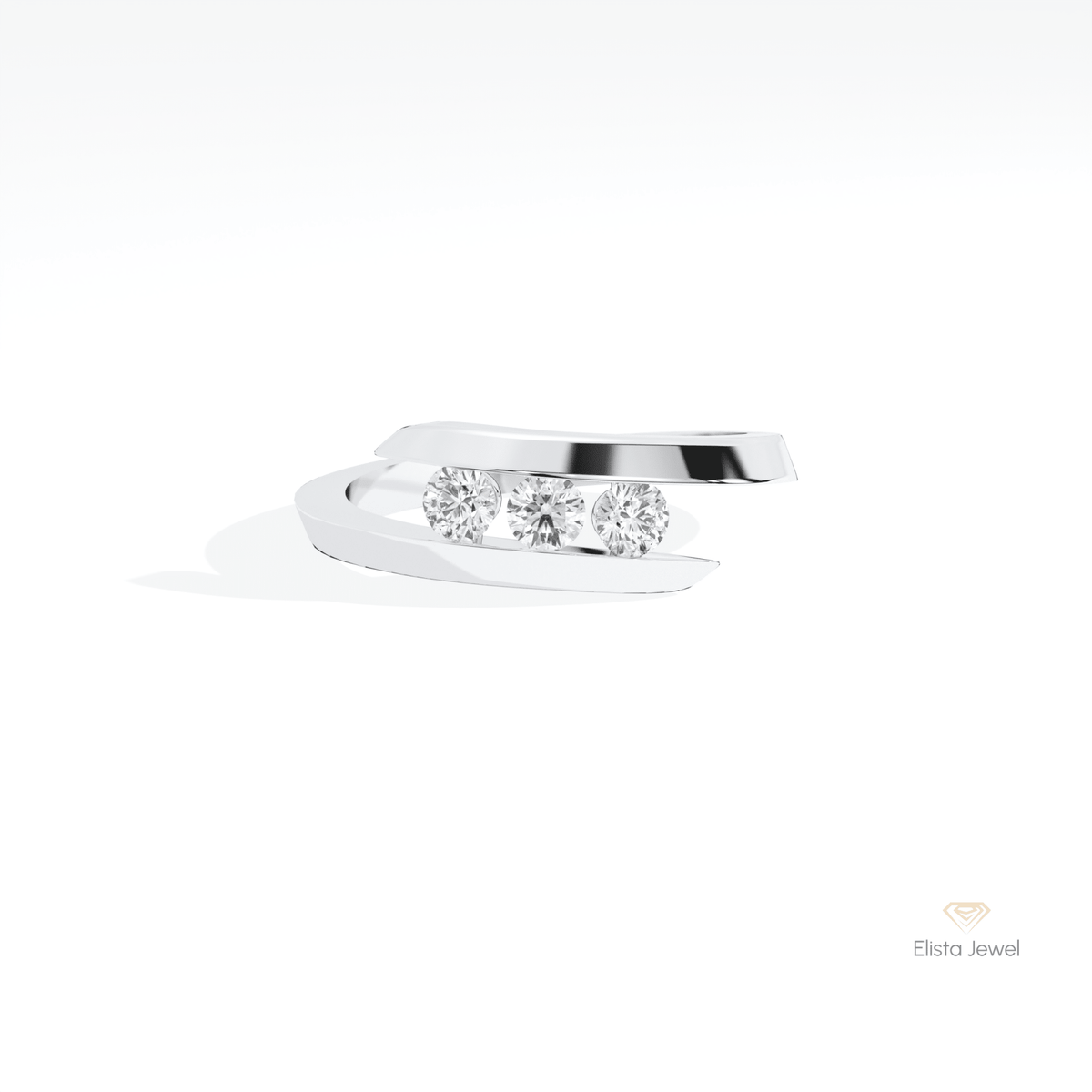 Round Cut Three Stone Engagement Lab Grown Diamond Ring in 10K White Gold - Front View