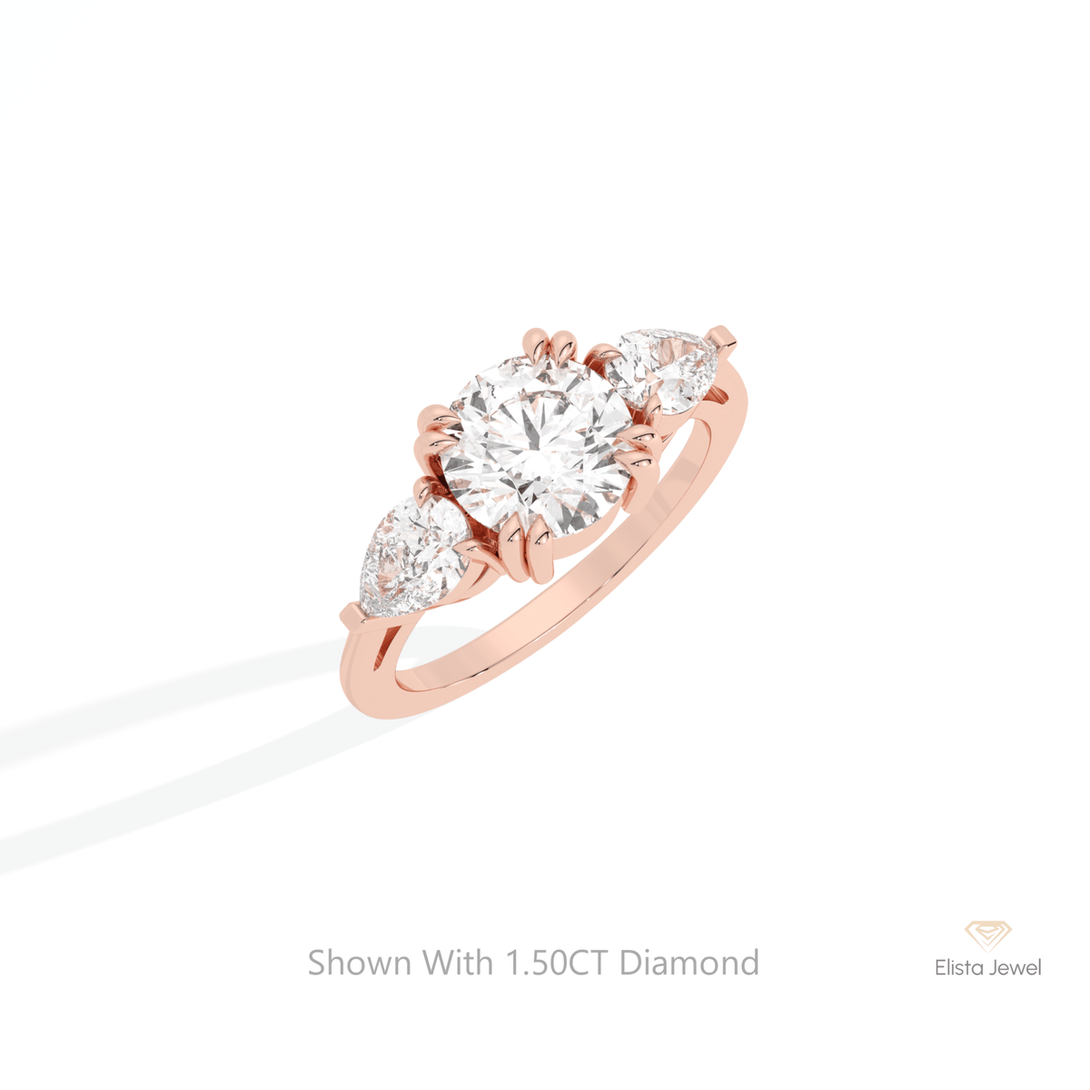 Round Cut Three Stone Engagement Lab Grown Diamond Ring in 10K Yellow Gold - Side View