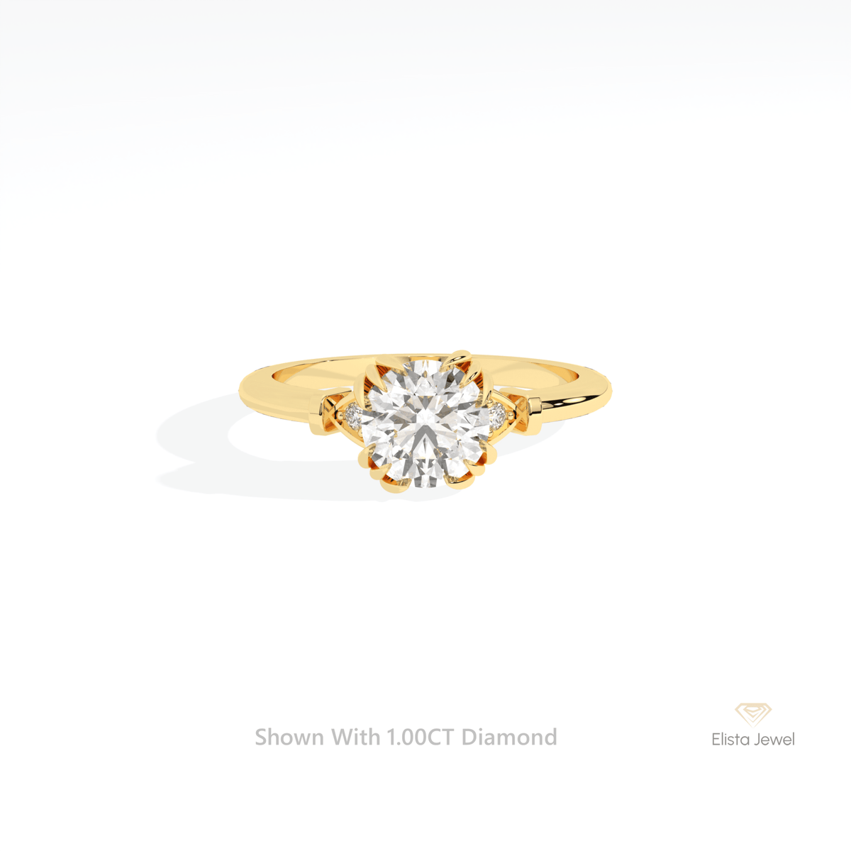 Round Cut Three Stone Engagement Lab Grown Diamond Ring in 10K White Gold - Front View