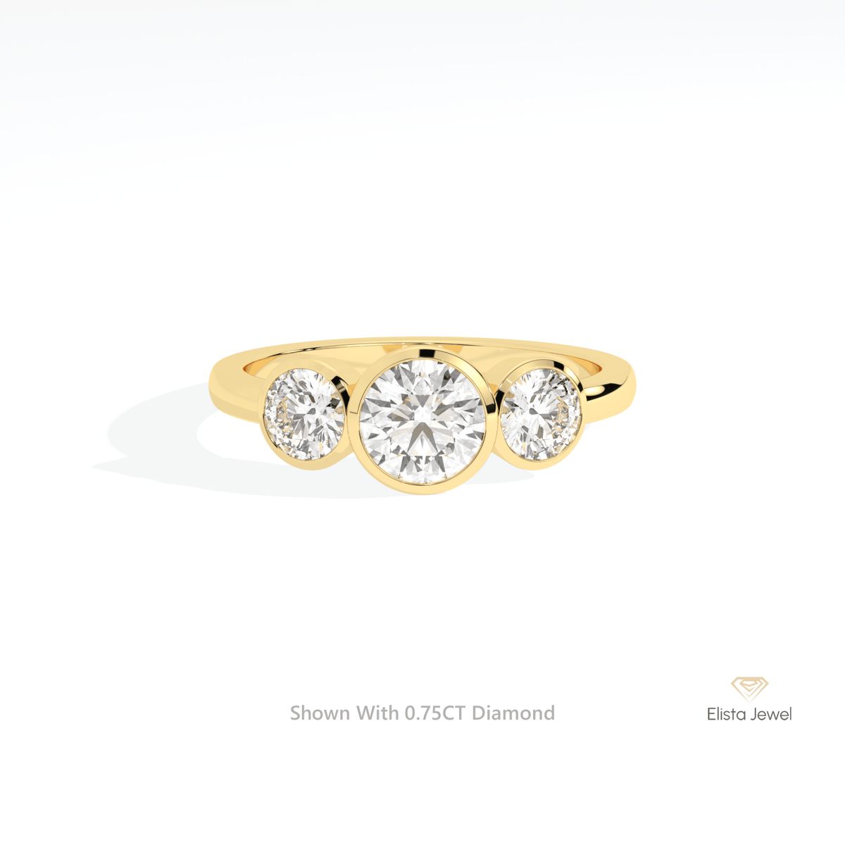 Round Cut Three Stone Engagement Lab Grown Diamond Ring in 18K Rose Gold - Ring on Hand View
