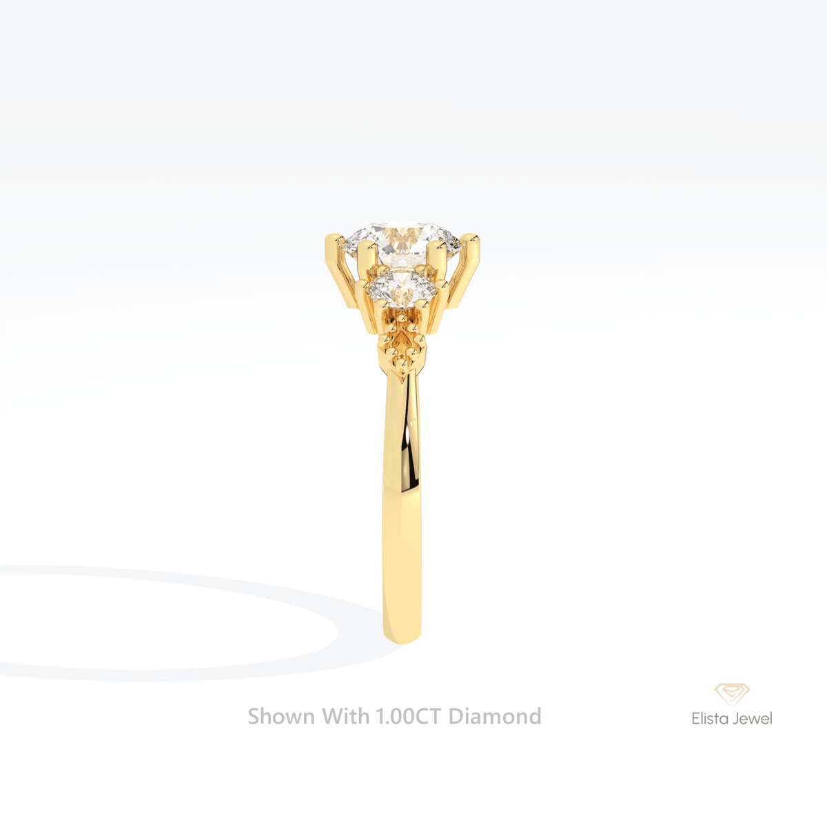 Round Cut Three Stone Engagement Lab Grown Diamond Ring in 14K White Gold - Top View