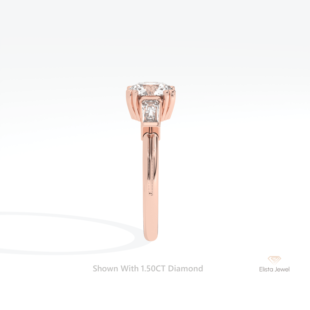 Round Cut Three Stone Engagement Lab Grown Diamond Ring - Additional View