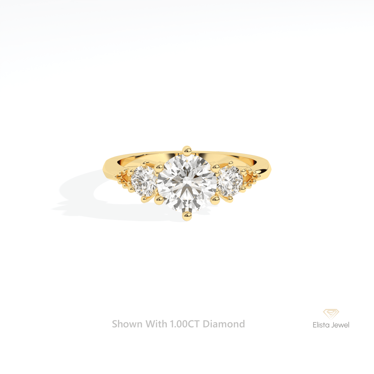 Round Cut Three Stone Engagement Lab Grown Diamond Ring in 10K White Gold - Front View