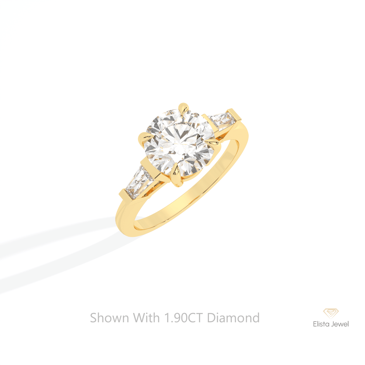 Round Cut Three Stone Engagement Lab Grown Diamond Ring in 14K Rose Gold - Profile View