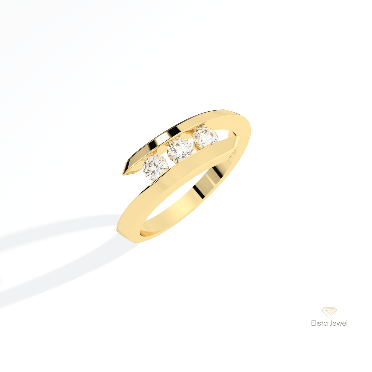 Round Cut Three Stone Engagement Lab Grown Diamond Ring in 14K Rose Gold - Profile View