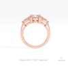 Round Cut Three Stone Engagement Lab Grown Diamond Ring in 10K Rose Gold - Angled View