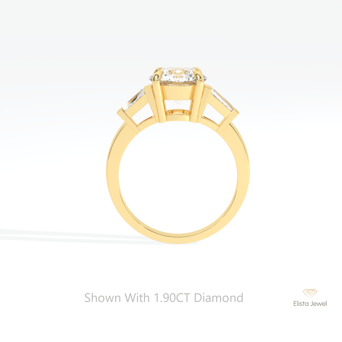 Round Cut Three Stone Engagement Lab Grown Diamond Ring in 18K White Gold - Close-up View
