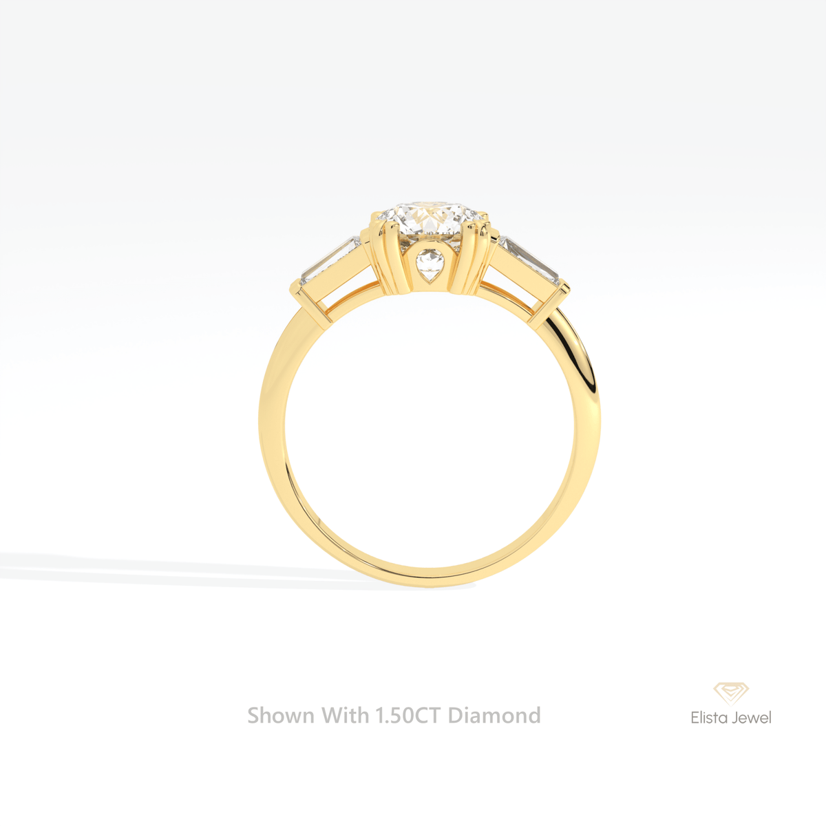 Round Cut Three Stone Engagement Lab Grown Diamond Ring in 18K White Gold - Close-up View
