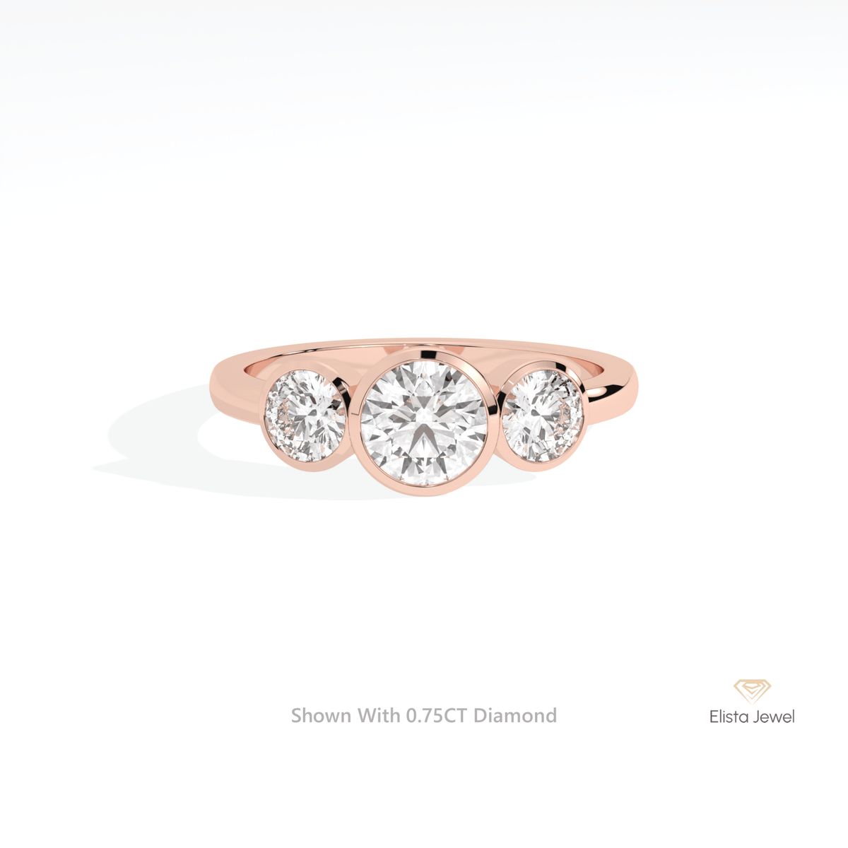 Round Cut Three Stone Engagement Lab Grown Diamond Ring in 14K Yellow Gold - Detail View