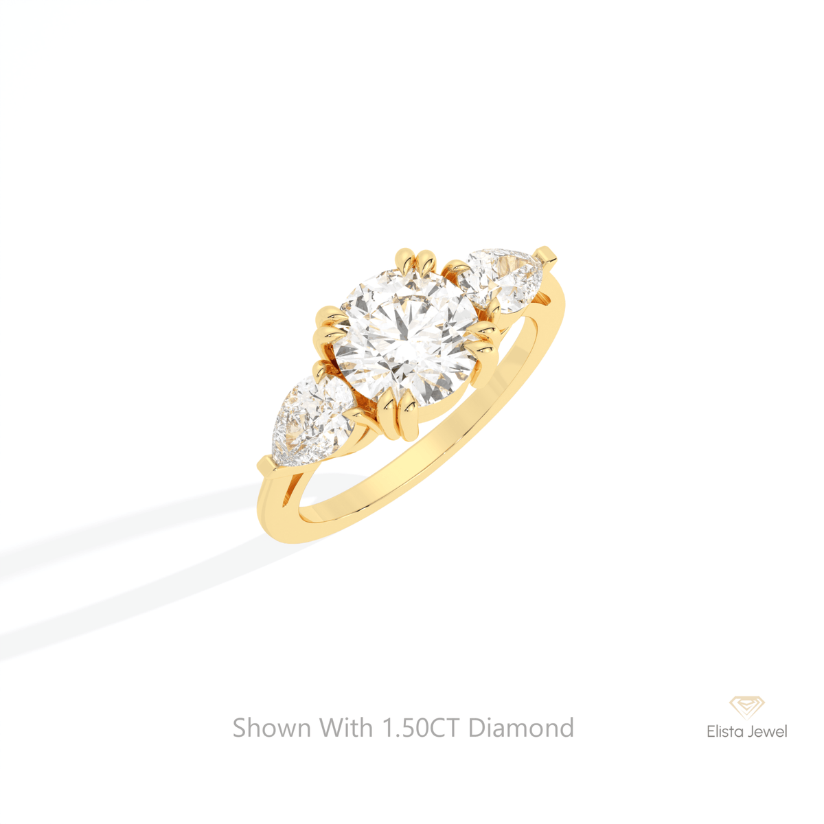 Round Cut Three Stone Engagement Lab Grown Diamond Ring in Platinum - Lifestyle View