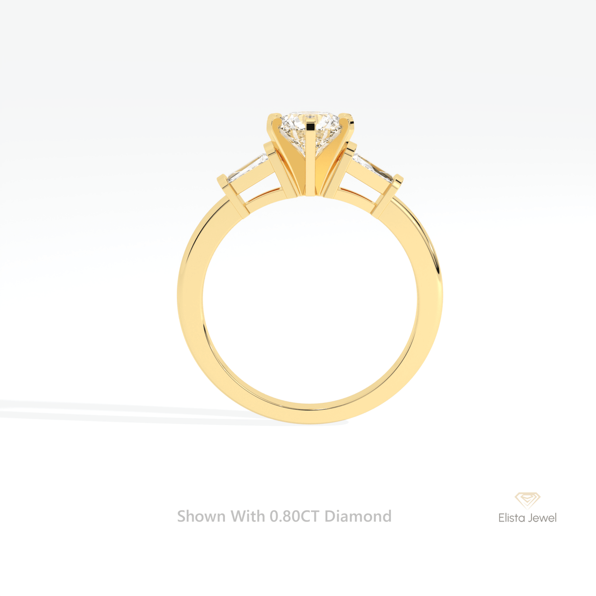 Round Cut Three Stone Engagement Lab Grown Diamond Ring in 18K White Gold - Close-up View