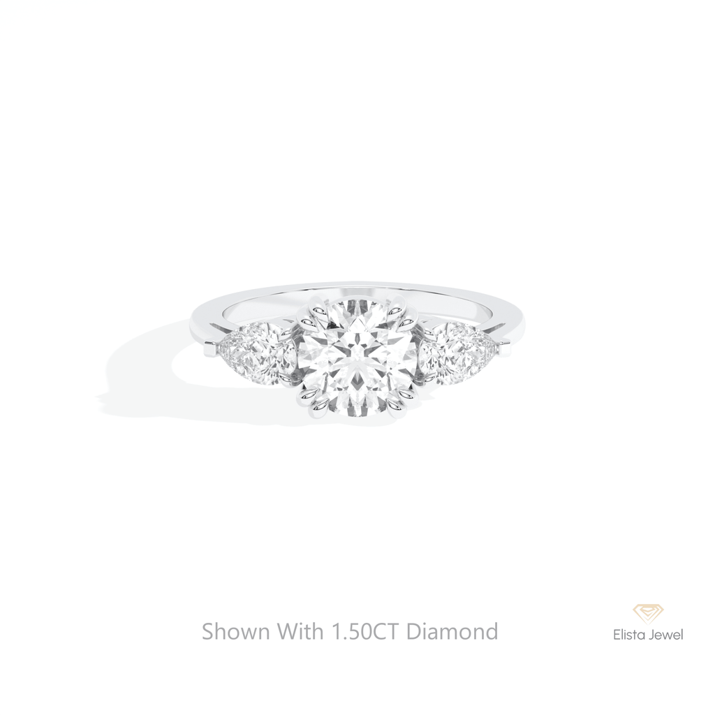 Round Cut Three Stone Engagement Lab Grown Diamond Ring in 14K Yellow Gold - Detail View