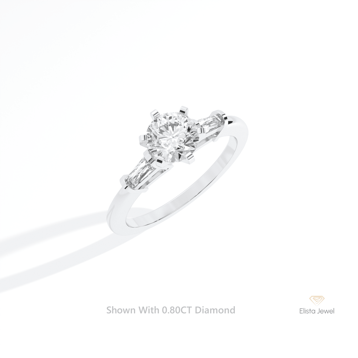 Round Cut Three Stone Engagement Lab Grown Diamond Ring in 10K Yellow Gold - Side View