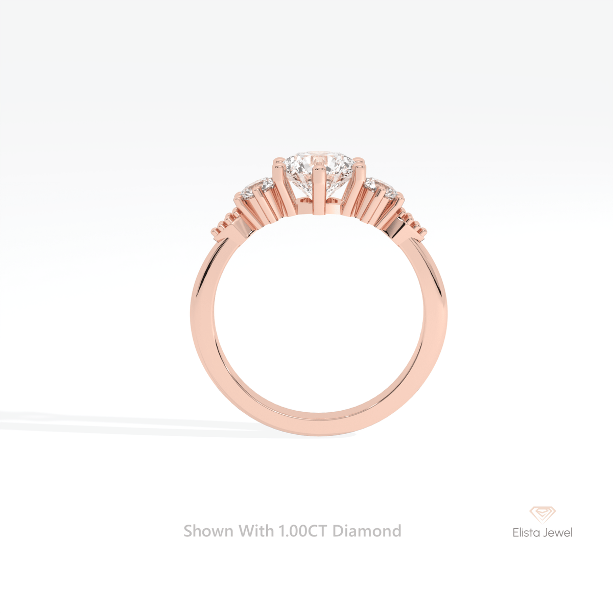 Round Cut Three Stone Engagement Lab Grown Diamond Ring - Alternative View