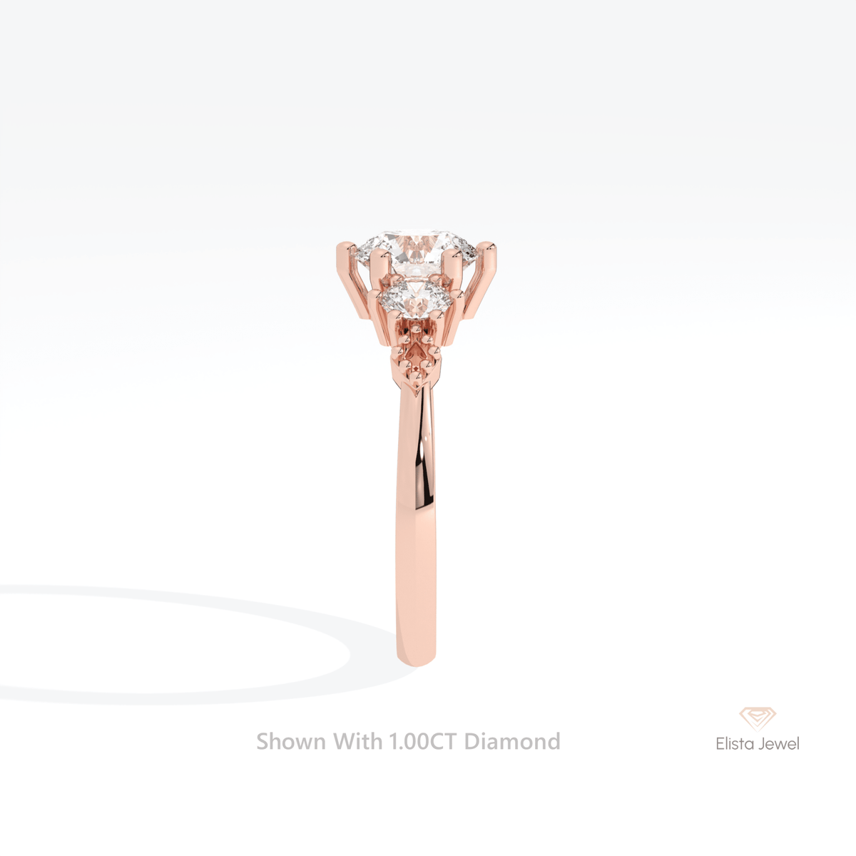 Round Cut Three Stone Engagement Lab Grown Diamond Ring - Additional View