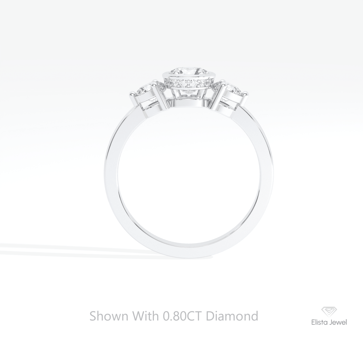 Round Cut Three Stone Wedding Lab Grown Diamond Ring in 18K White Gold - Close-up View