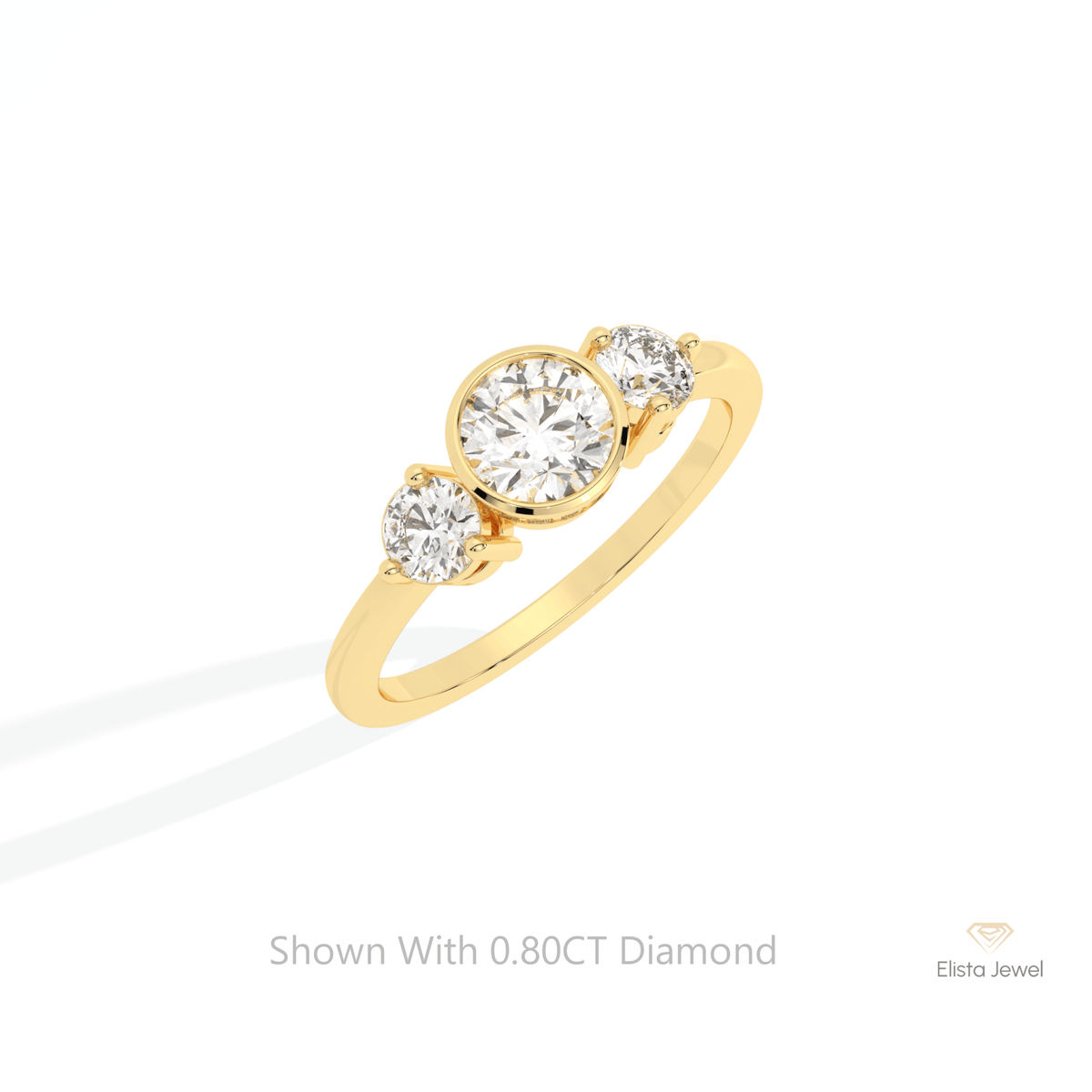 Round Cut Three Stone Wedding Lab Grown Diamond Ring in 10K Yellow Gold - Side View