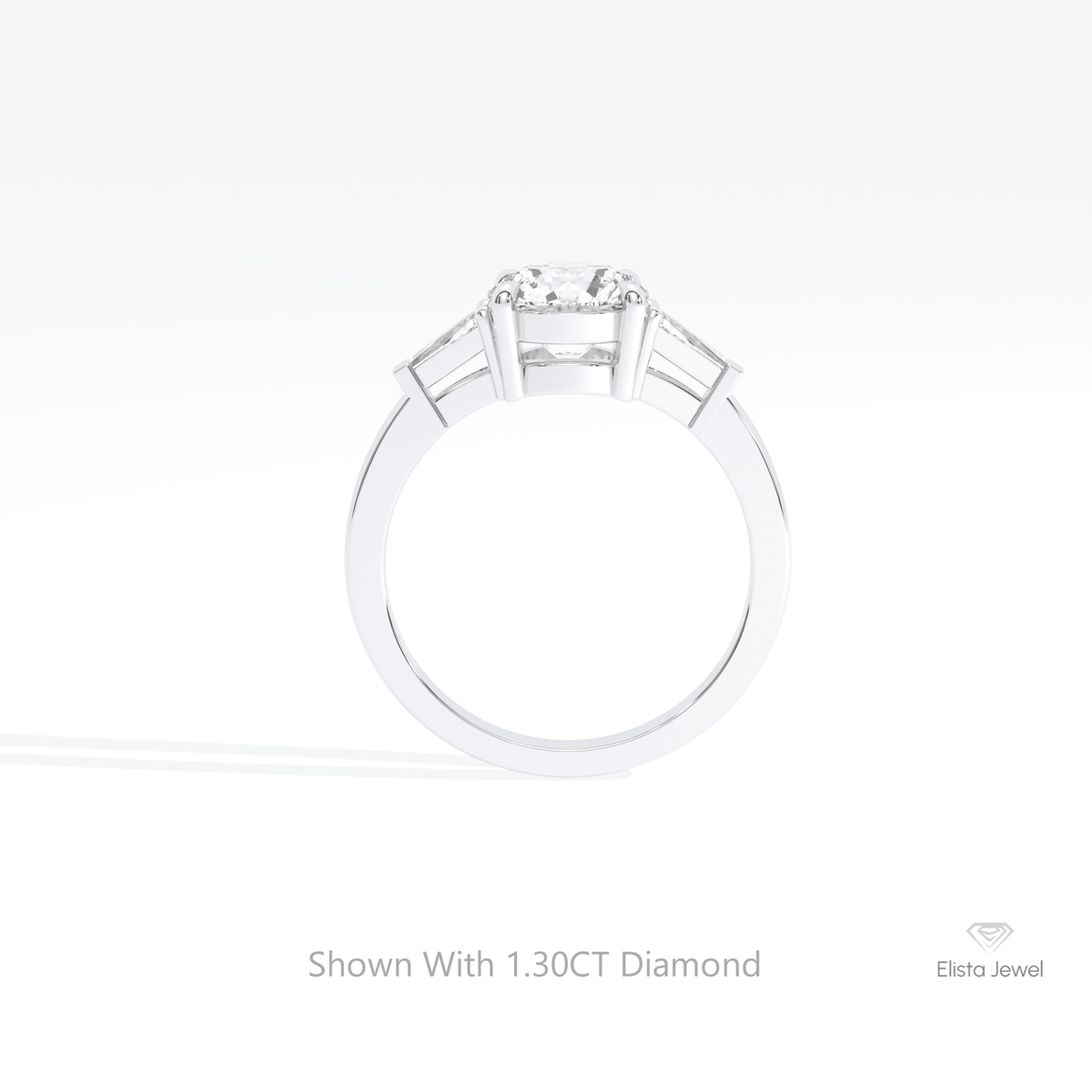 Round Cut Three Stone Wedding Lab Grown Diamond Ring in 18K White Gold - Close-up View
