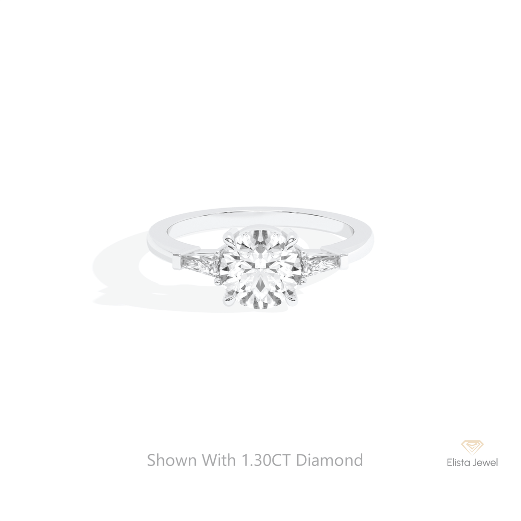 Round Cut Three Stone Wedding Lab Grown Diamond Ring in 14K Yellow Gold - Detail View