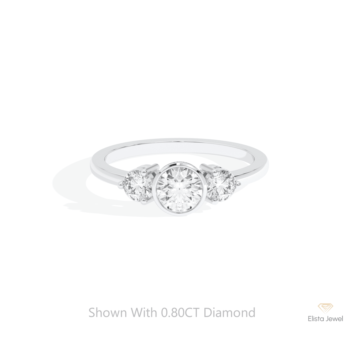 Round Cut Three Stone Wedding Lab Grown Diamond Ring in 14K Yellow Gold - Detail View
