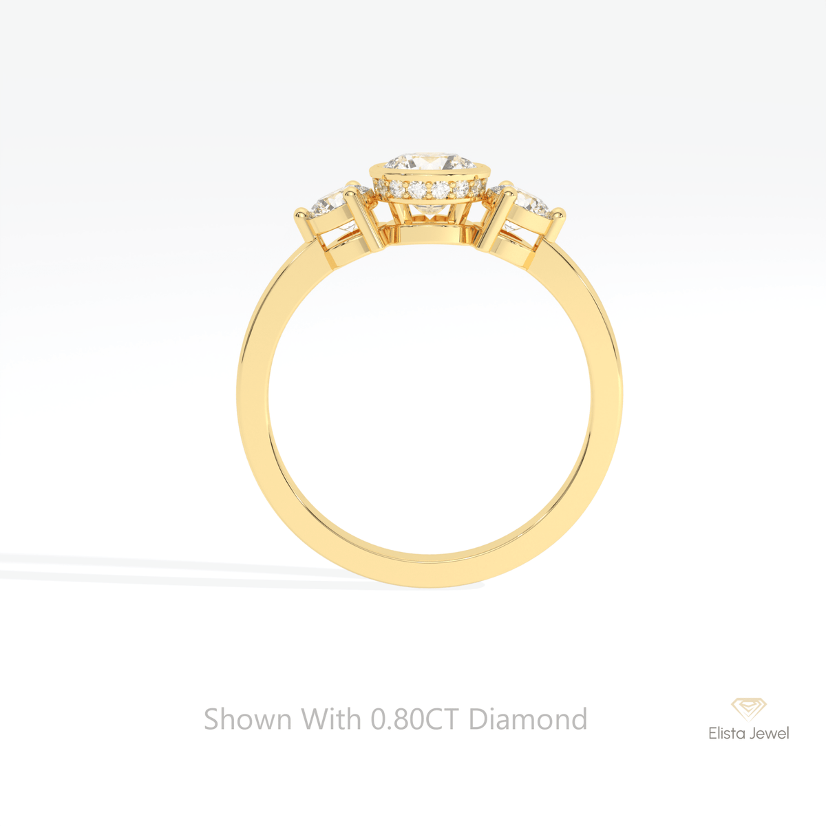 Round Cut Three Stone Wedding Lab Grown Diamond Ring in 10K Rose Gold - Angled View