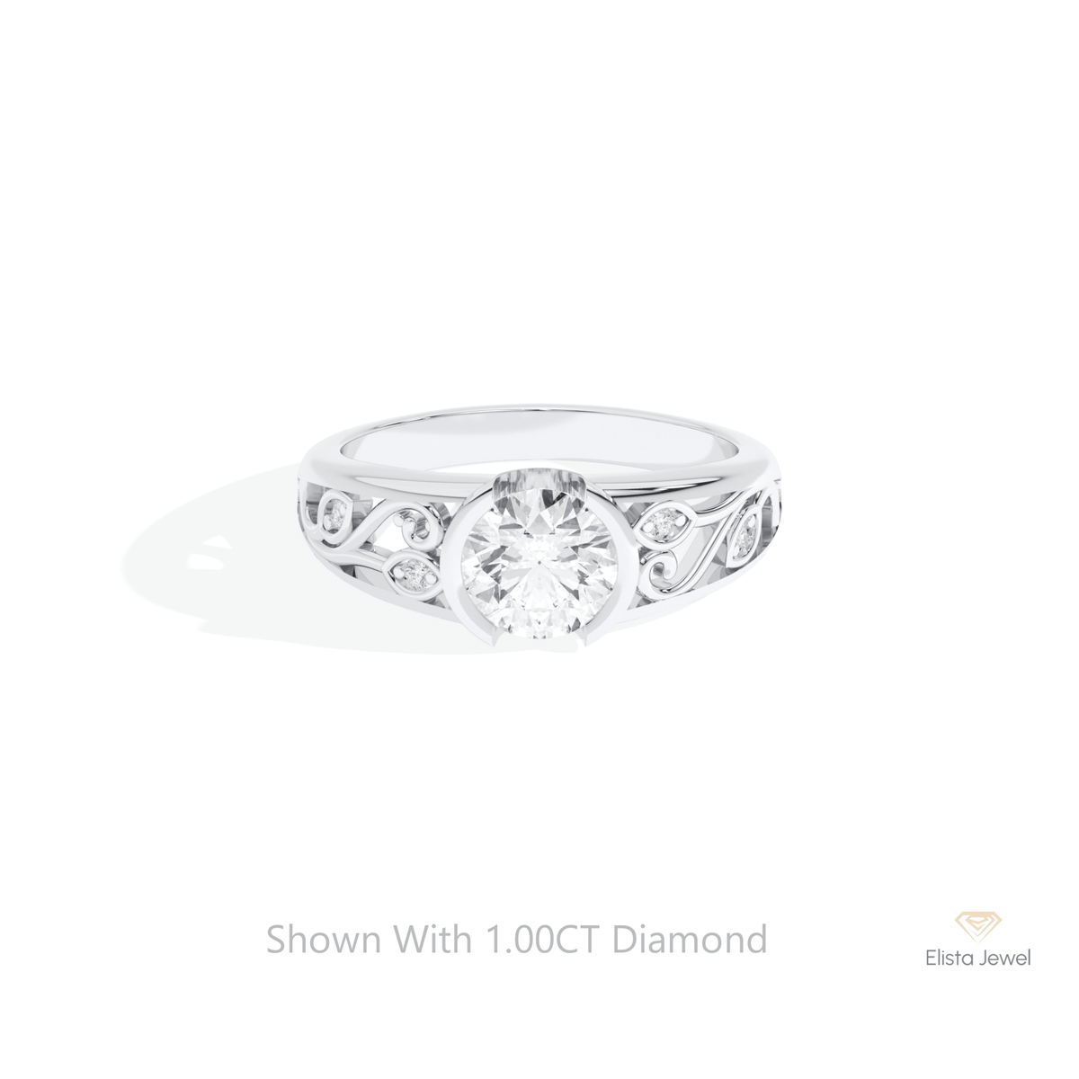 Round Cut Vintage Engagement Lab Grown Diamond Ring in 14K Yellow Gold - Detail View