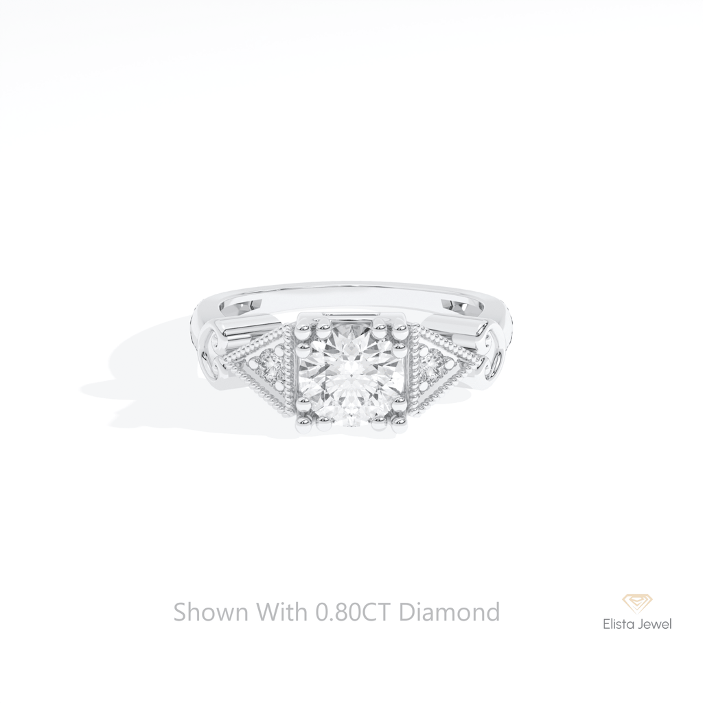 Round Cut Vintage Engagement Lab Grown Diamond Ring in 14K Yellow Gold - Detail View