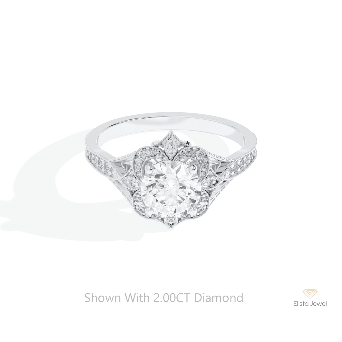 Round Cut Vintage Engagement Lab Grown Diamond Ring in 14K Yellow Gold - Detail View
