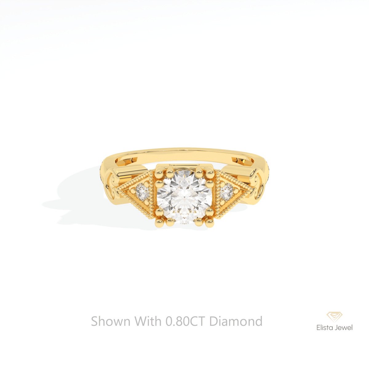Round Cut Vintage Engagement Lab Grown Diamond Ring in 10K White Gold - Front View