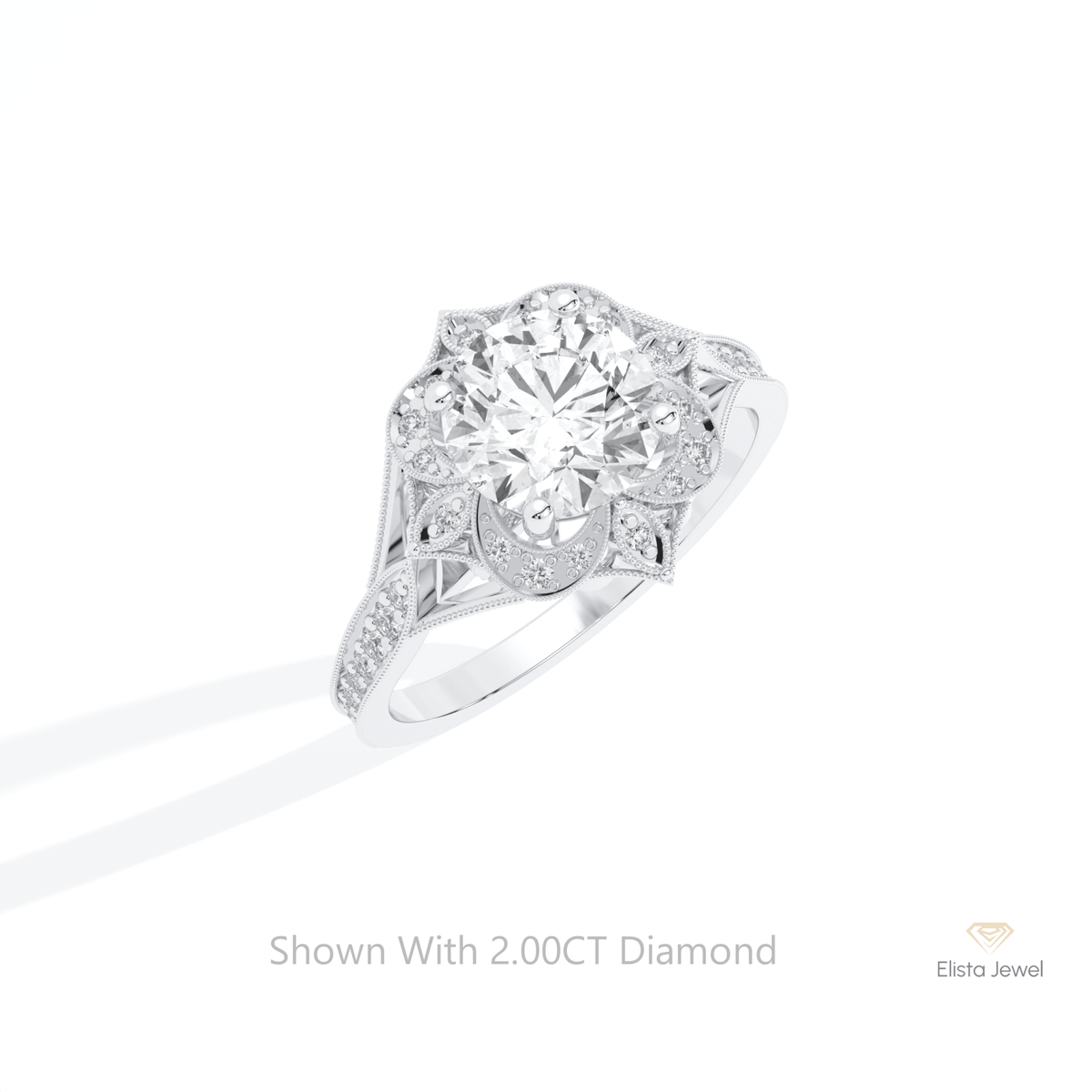 Round Cut Vintage Engagement Lab Grown Diamond Ring in 14K Rose Gold - Profile View
