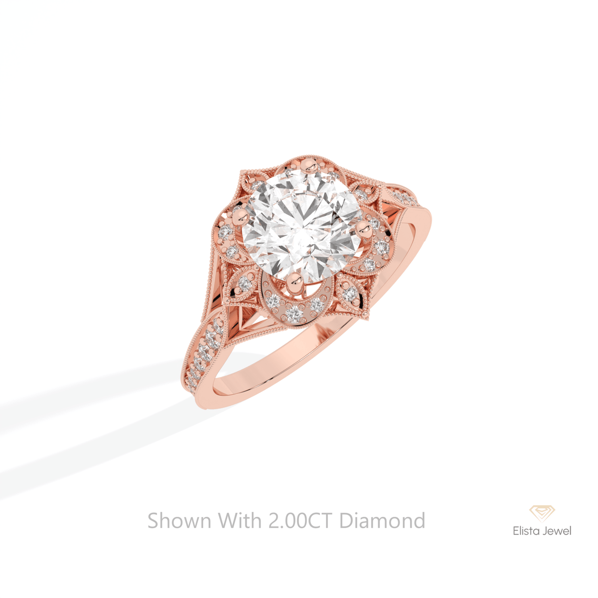 Round Cut Vintage Engagement Lab Grown Diamond Ring in Platinum - Lifestyle View
