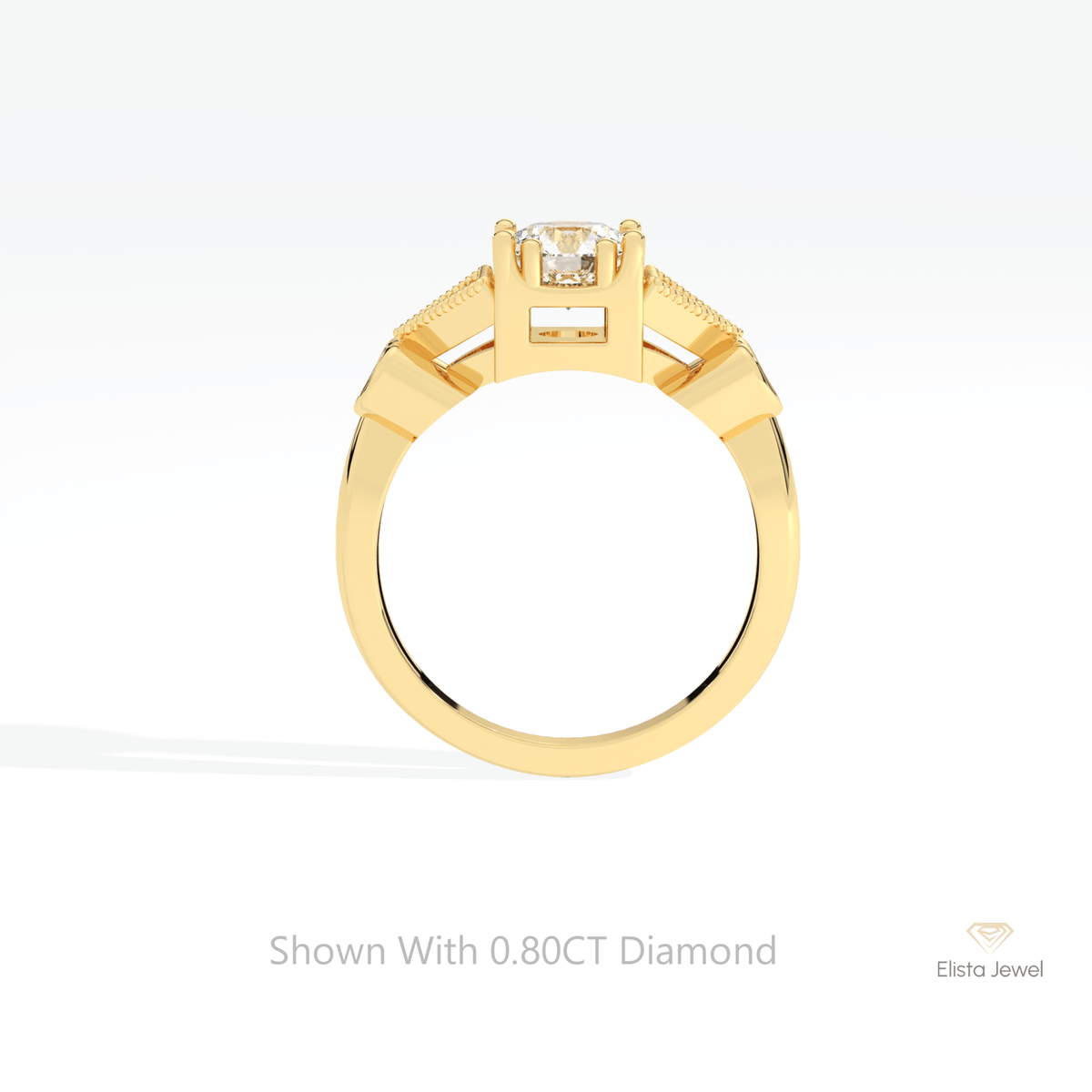 Round Cut Vintage Engagement Lab Grown Diamond Ring in 10K Rose Gold - Angled View