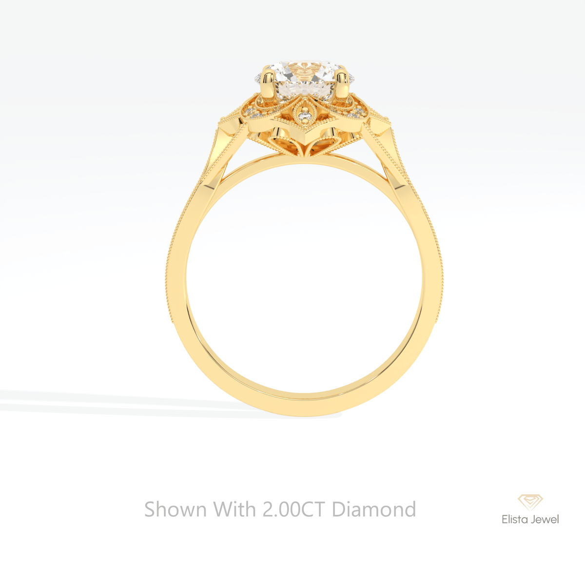 Round Cut Vintage Engagement Lab Grown Diamond Ring in 10K Rose Gold - Angled View